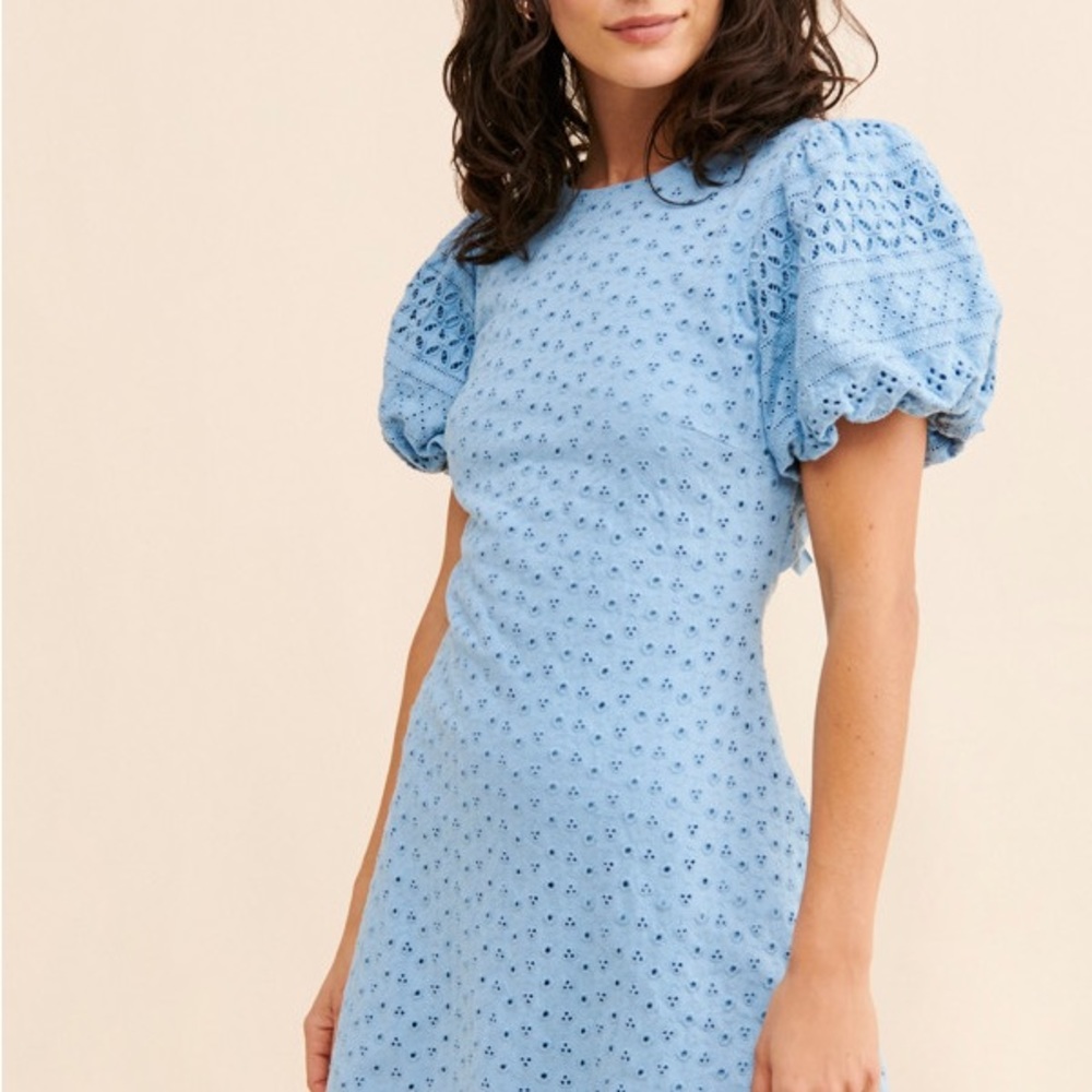 Free People Light Blue Eyelet Mini Dress